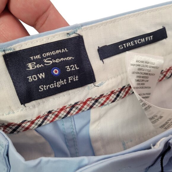 Ben Sherman Men's Straight Leg Stretch Fit Light Blue Chino Pants  Size 30 X 32 - Picture 5 of 10